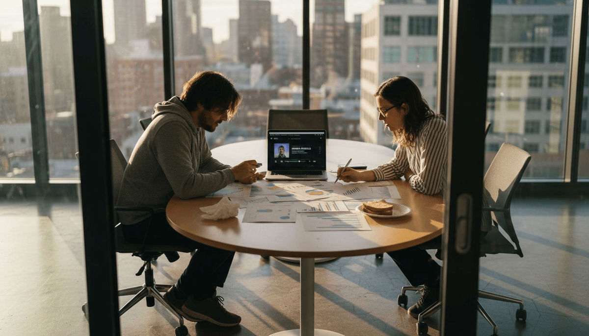 Team reviewing artist trend charts together