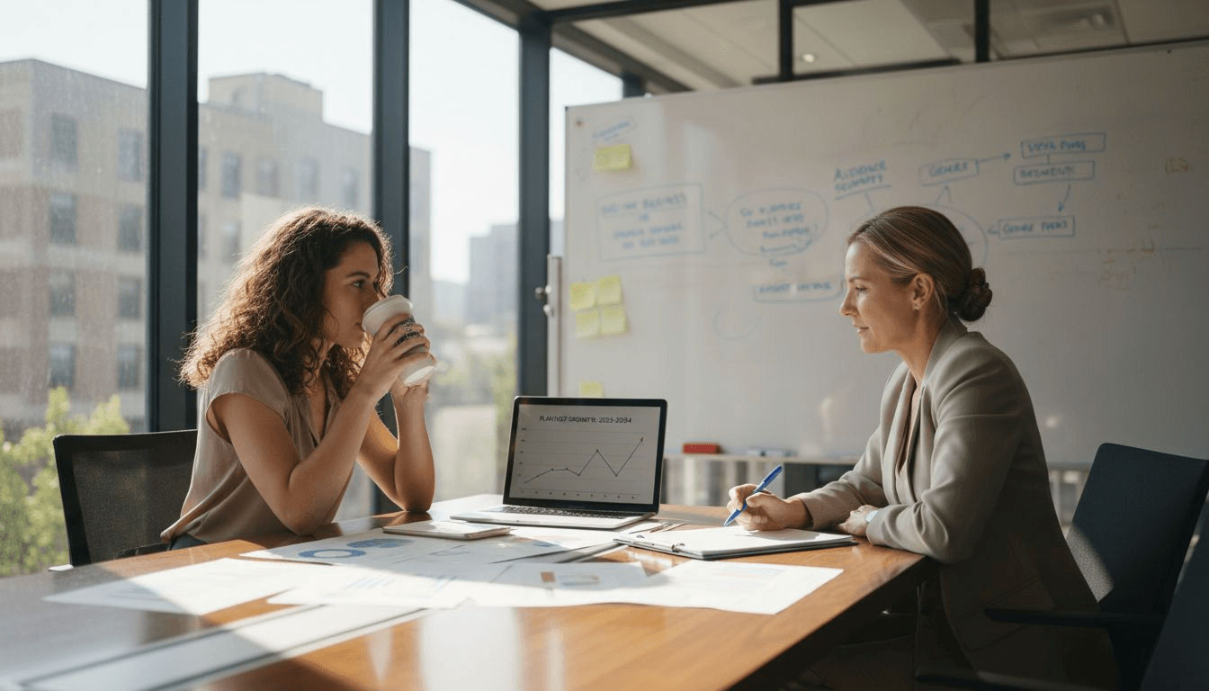 Team discussing private playlist analysis