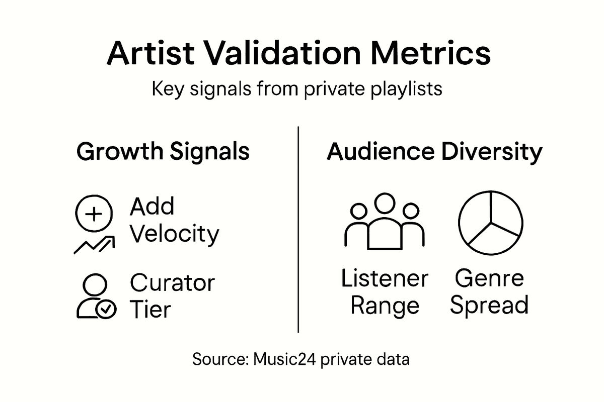 Infographic showing artist validation metrics summary
