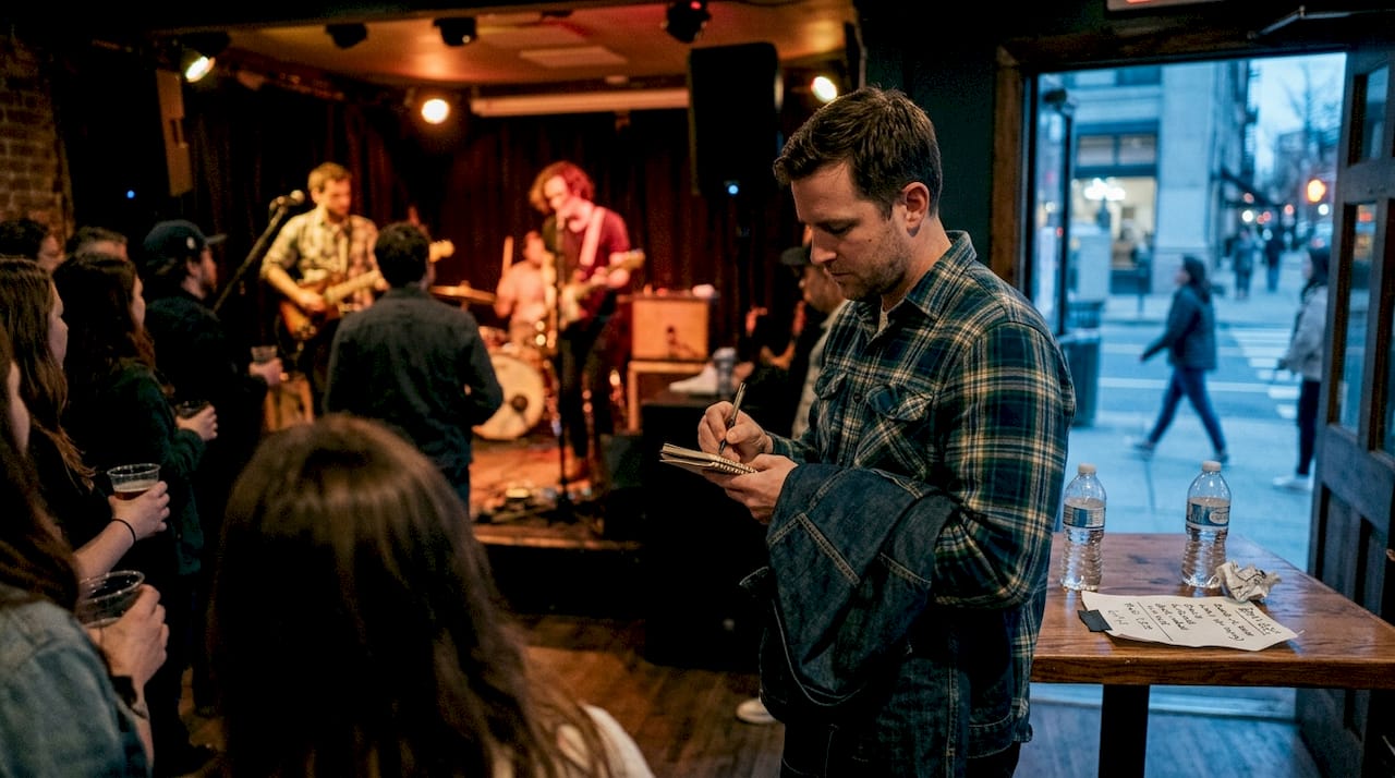 Scout observing emerging band at live show