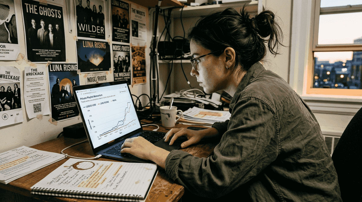 Analyst studying artist breakout playlist trends