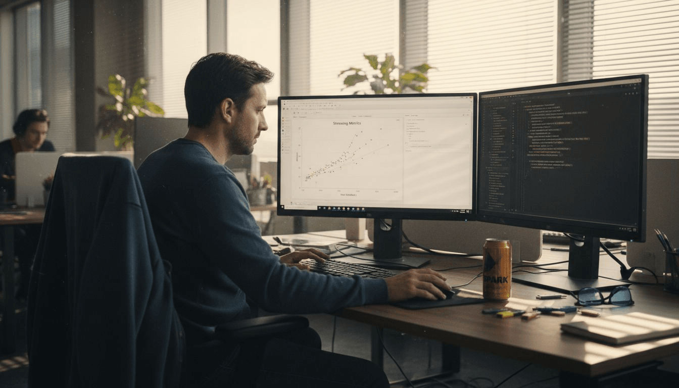 Data scientist studying music analytics screens