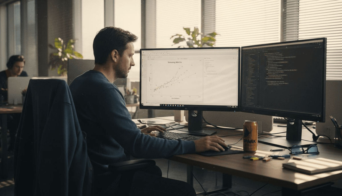 Data scientist studying music analytics screens