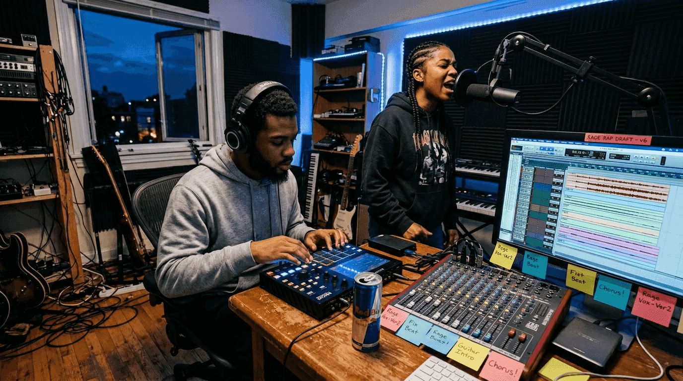 Producer and artist create intense music in studio