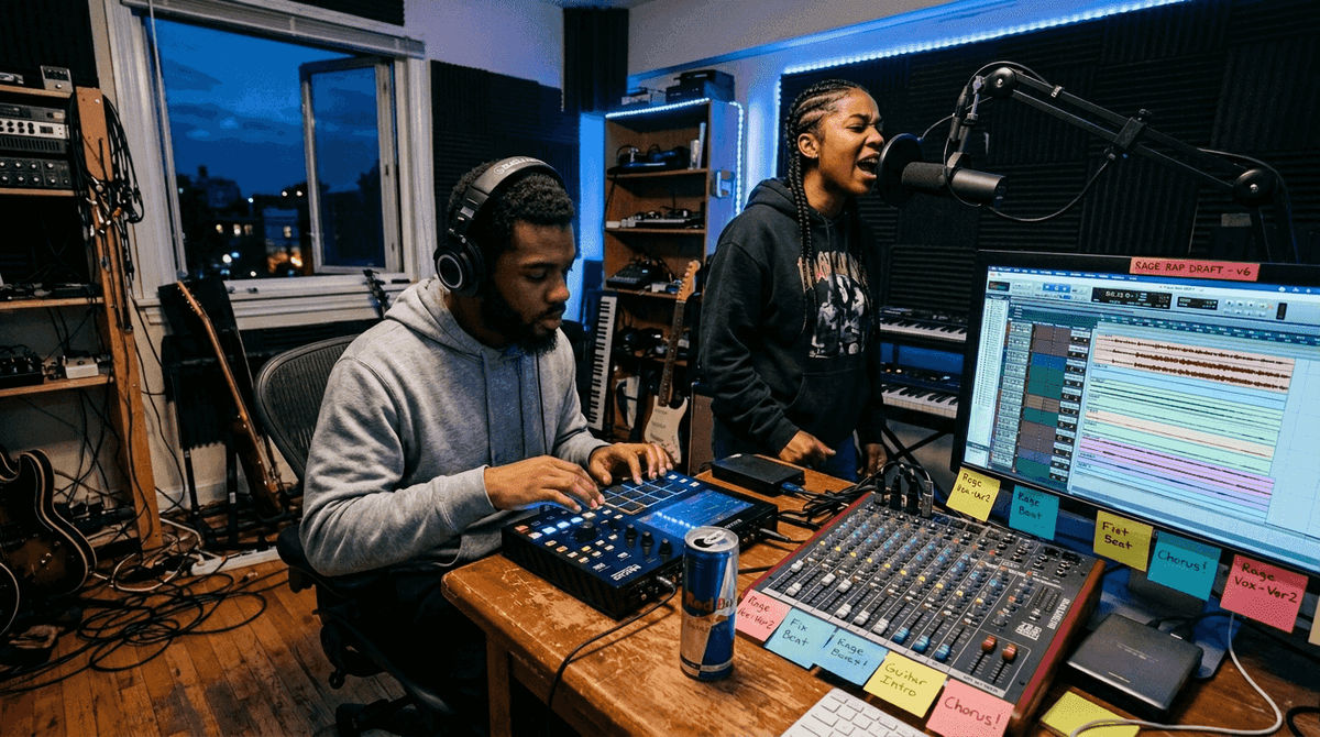 Producer and artist create intense music in studio