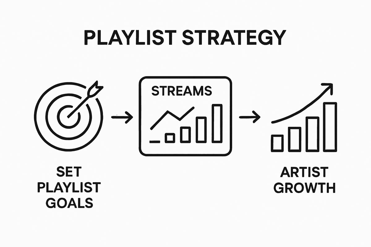 Three step infographic showing goal setting, playlist analytics, and artist growth