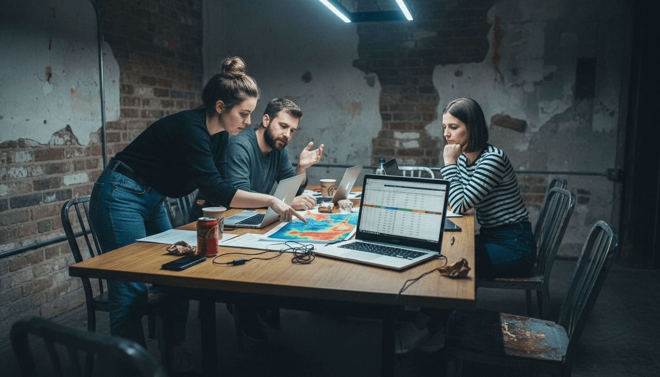 Team reviewing playlist analytics together