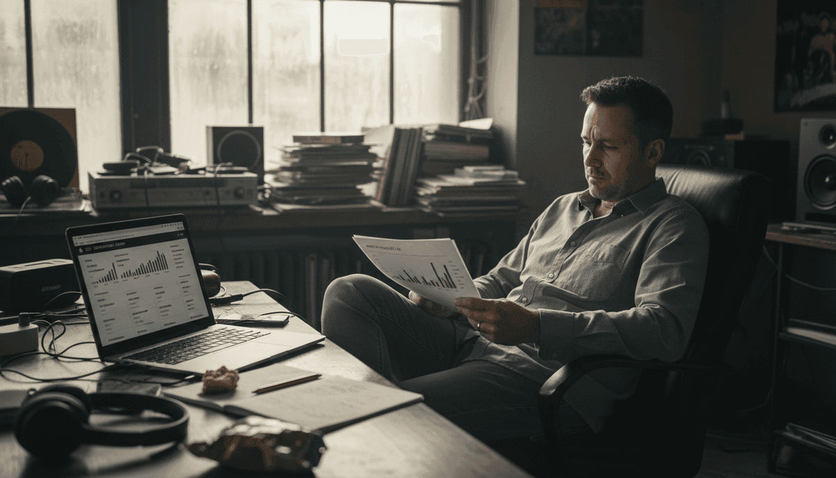 A&R executive reviews playlist analytics report