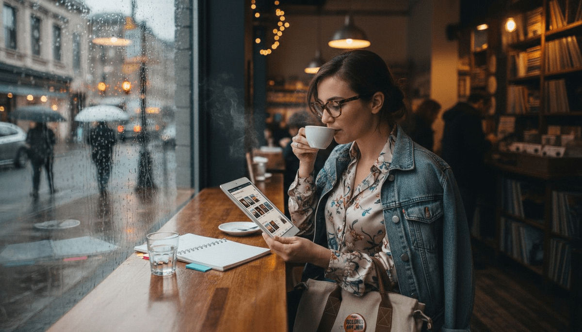 Playlist curator assembles music in cozy café