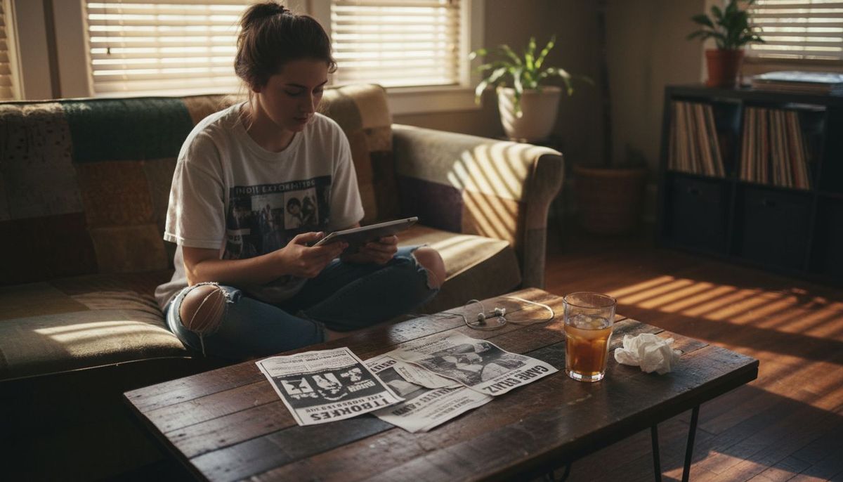 Person discovering music on tablet at home