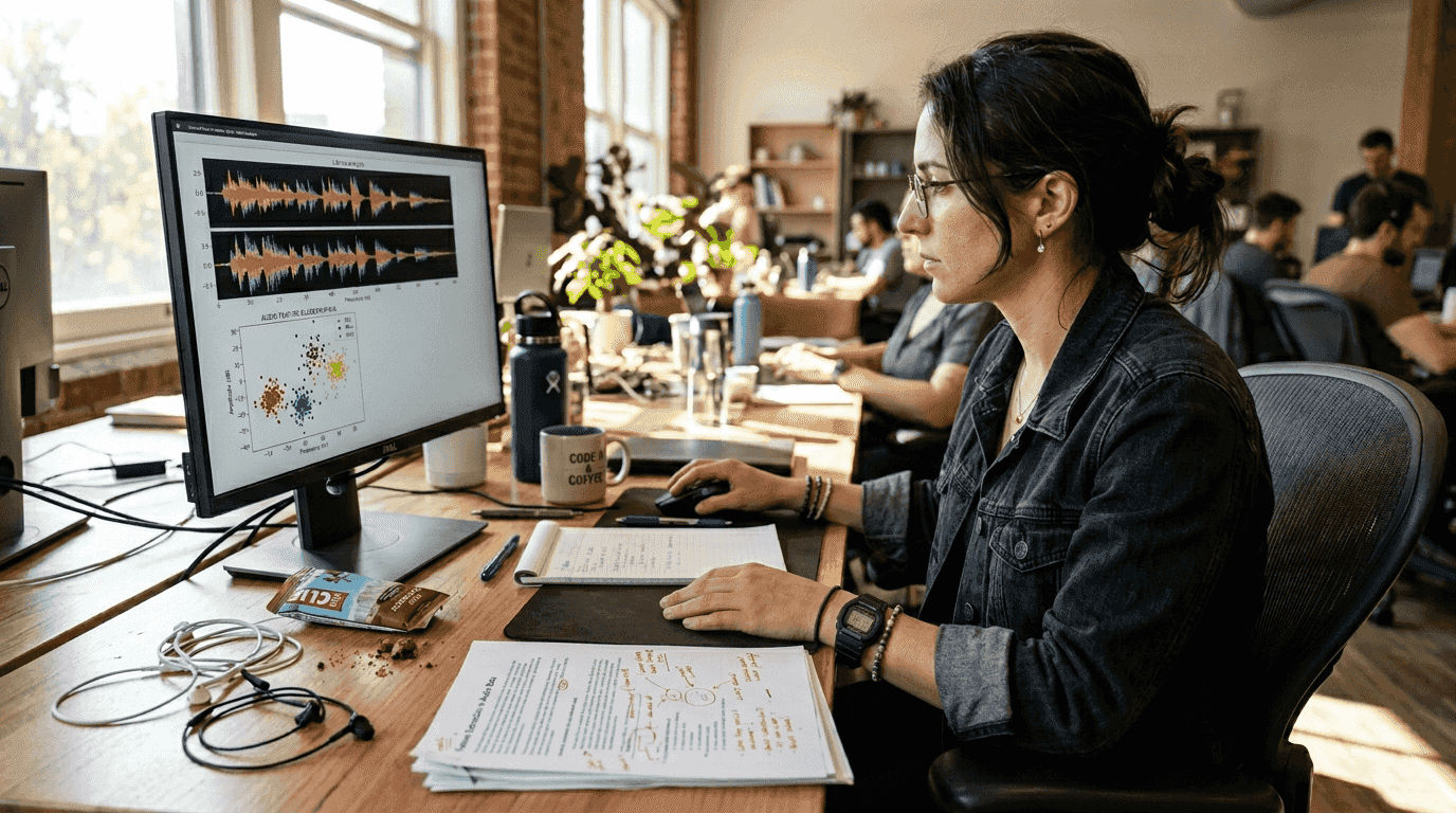 Data scientist analyzing music feature charts