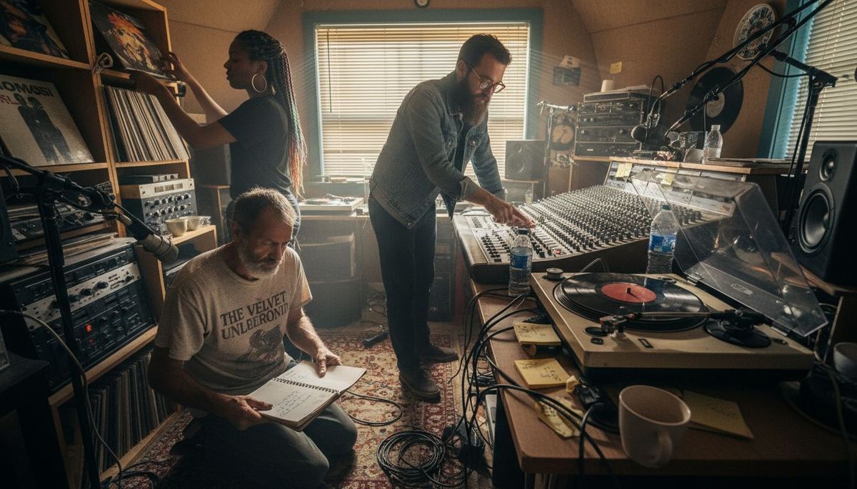 Diverse playlist curators discussing strategy in studio