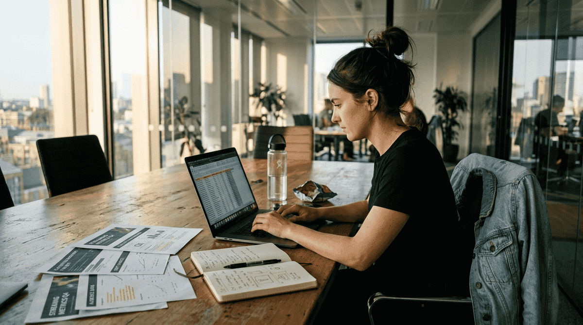 Woman working on playlist campaign spreadsheet