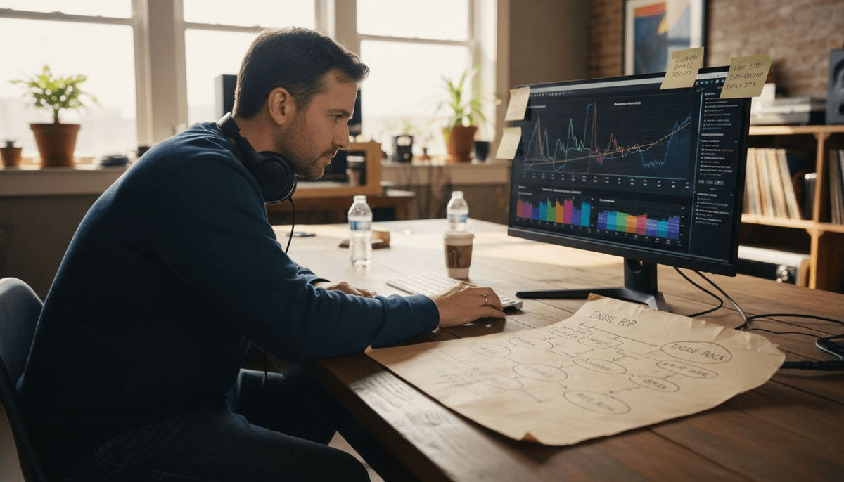 Music analyst reviewing genre evolution data