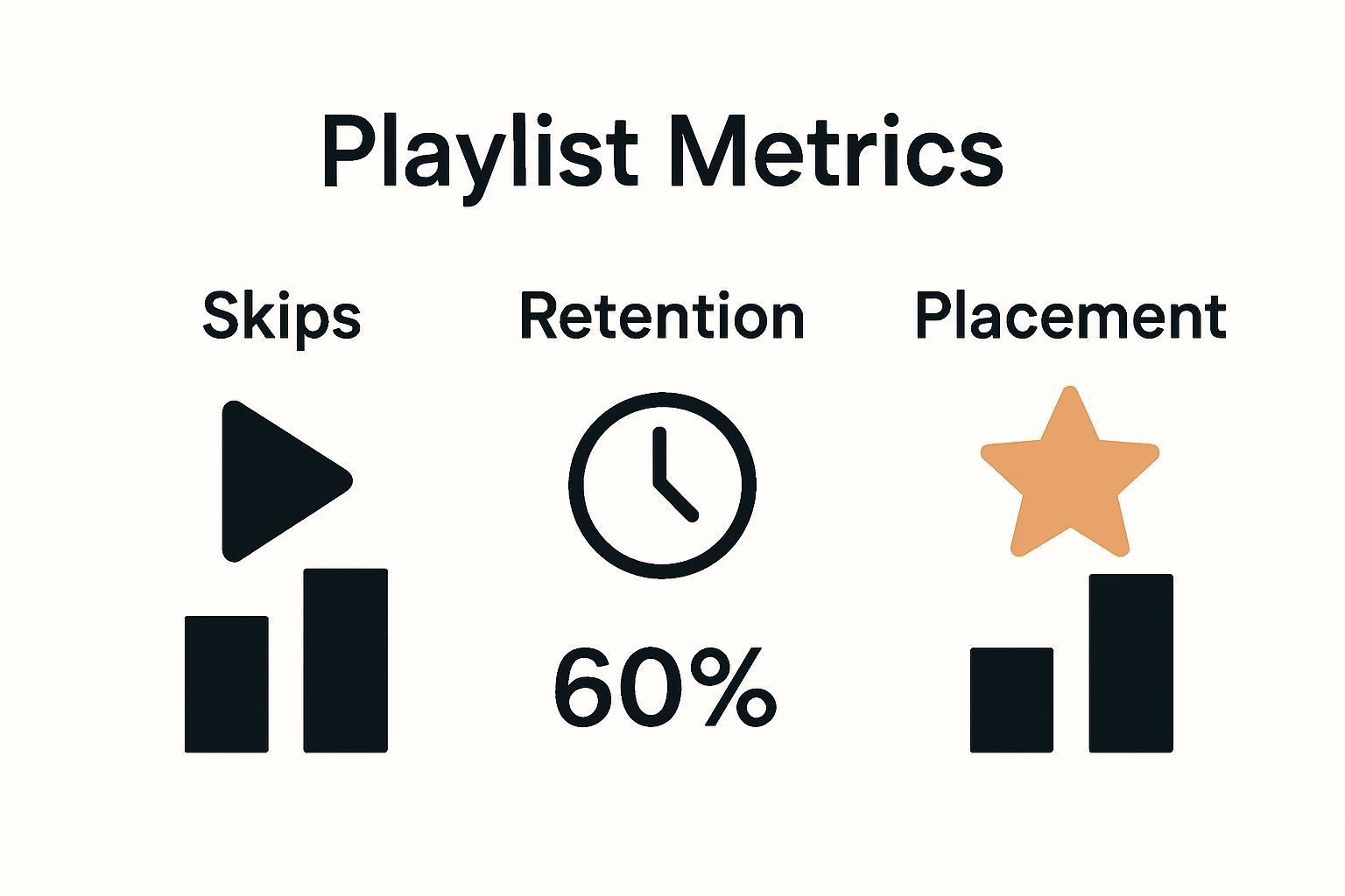 Infographic comparing skip rates, retention rates, and song placements in playlist data analysis