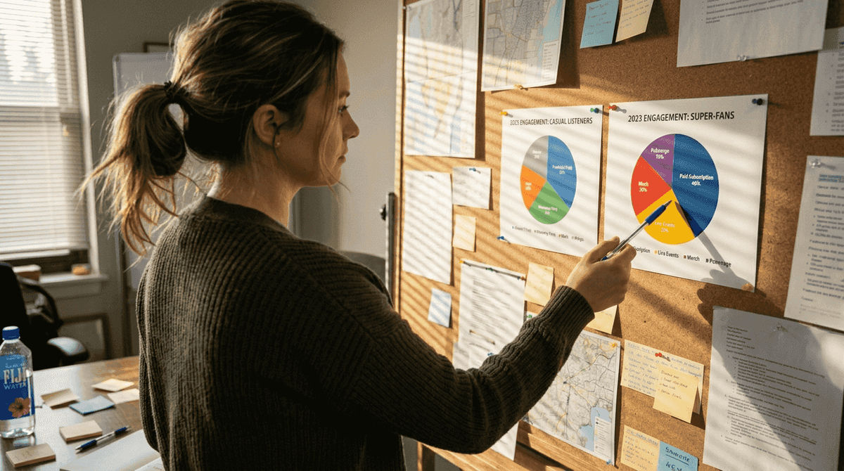 Analyst comparing charts of super-fans and casuals