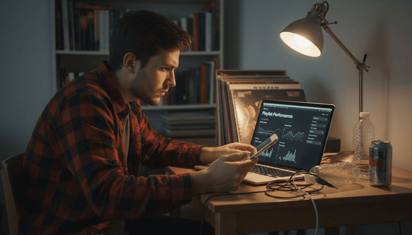Marketer analyzing playlist data and trends