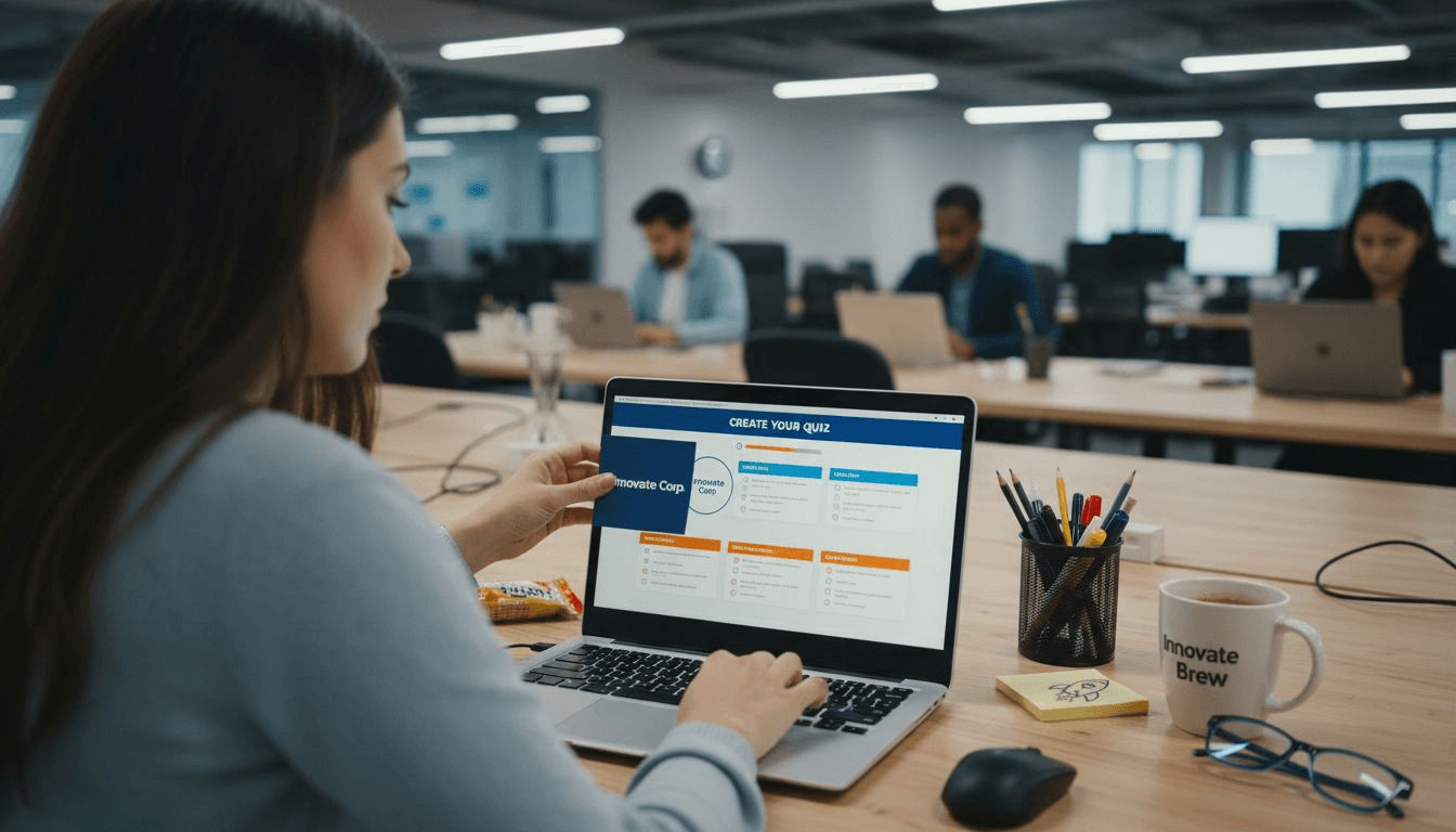 Employee customizing branding on quiz interface