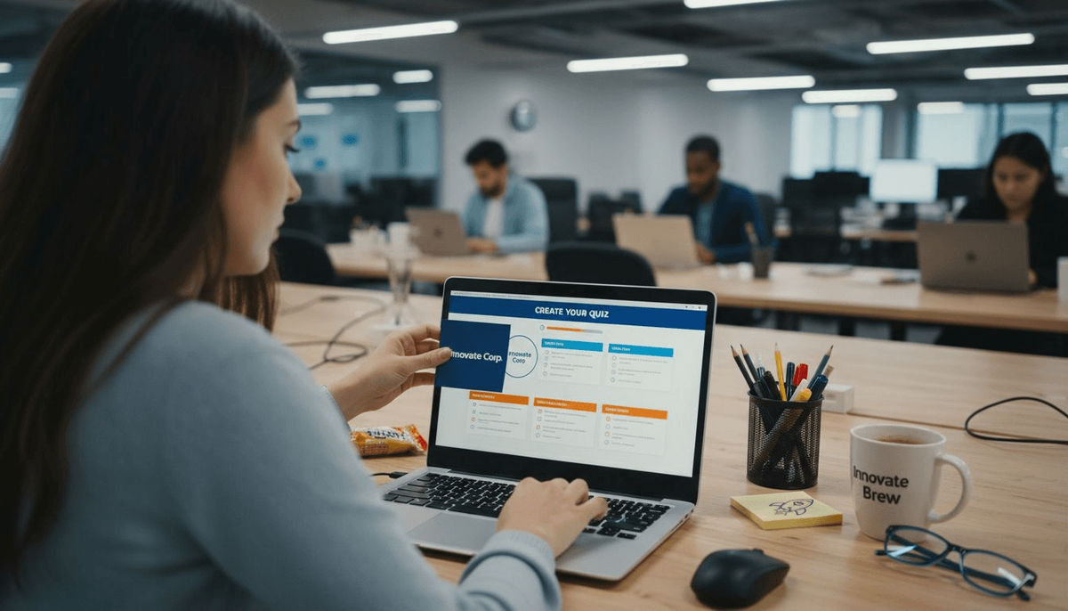 Employee customizing branding on quiz interface