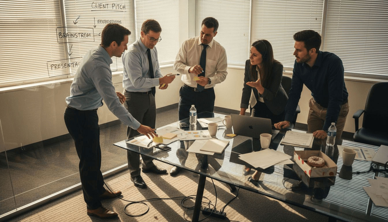 Team engaged in workplace strategy game