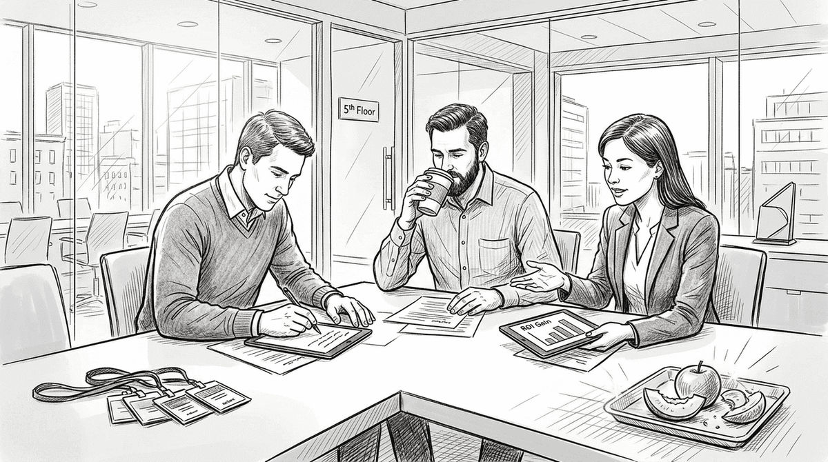 Team discusses corporate event gamification results