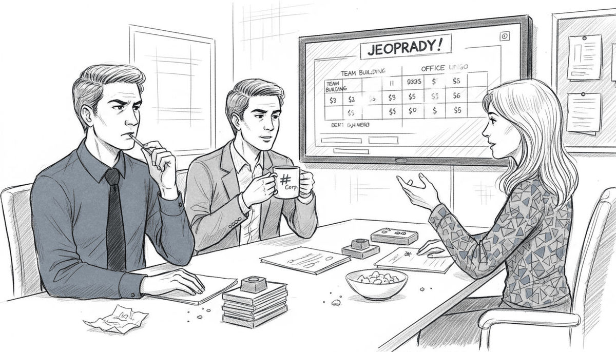 Employees playing classic TV style trivia game