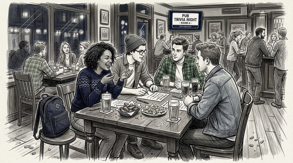 Friends engaging in branded trivia night