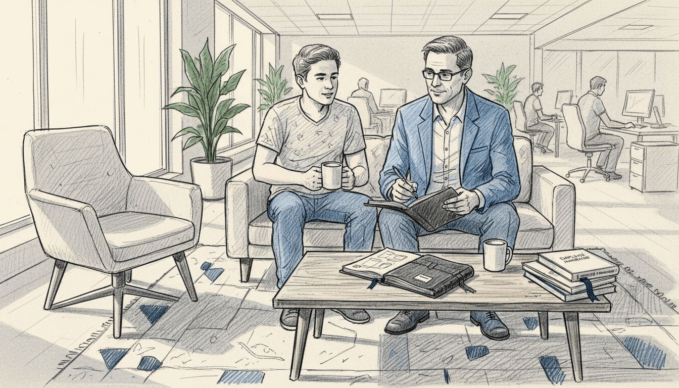 Manager meeting employee for feedback session