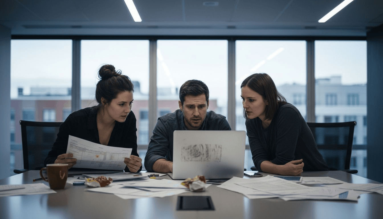 Team collaborating under project deadline stress