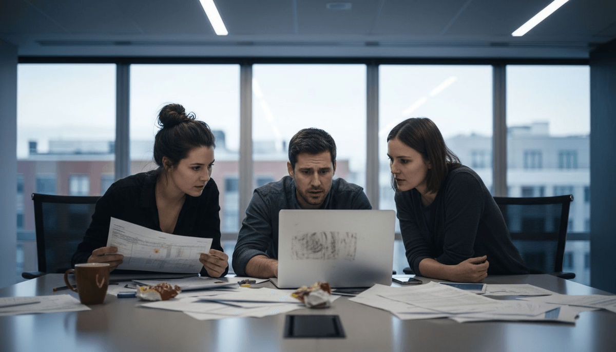 Team collaborating under project deadline stress