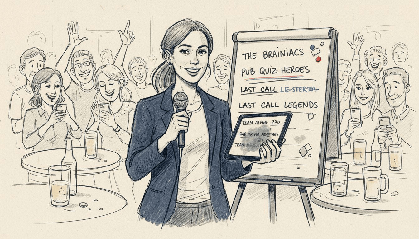 Game show host reading team scores live