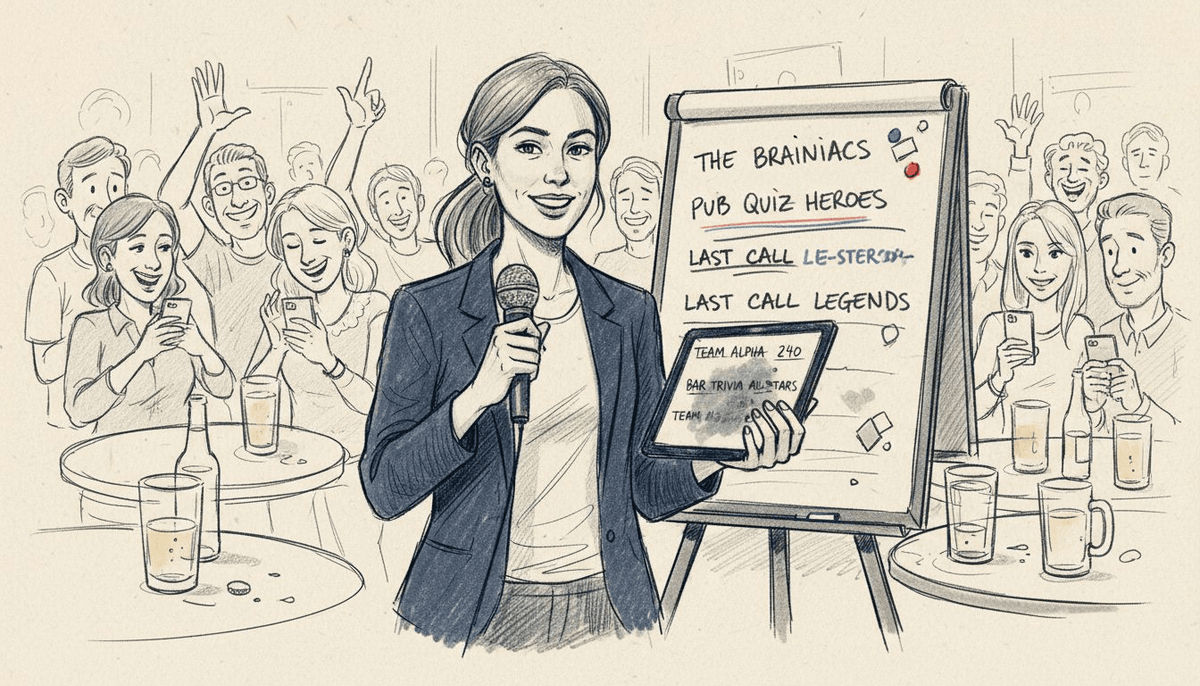 Game show host reading team scores live