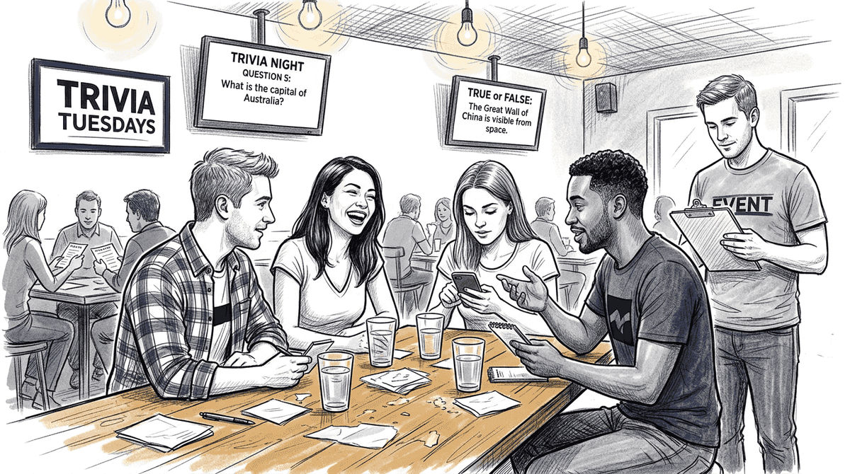 Guests actively participating in bar trivia