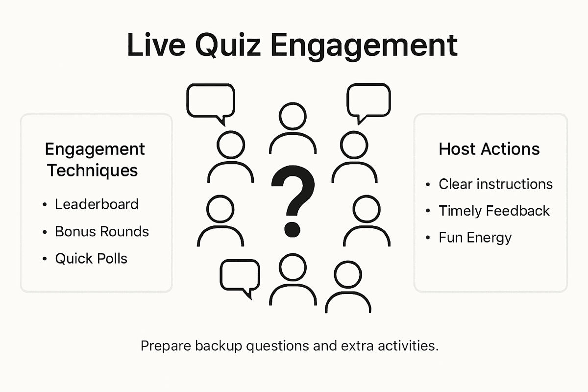 Infographic showing live quiz engagement strategies