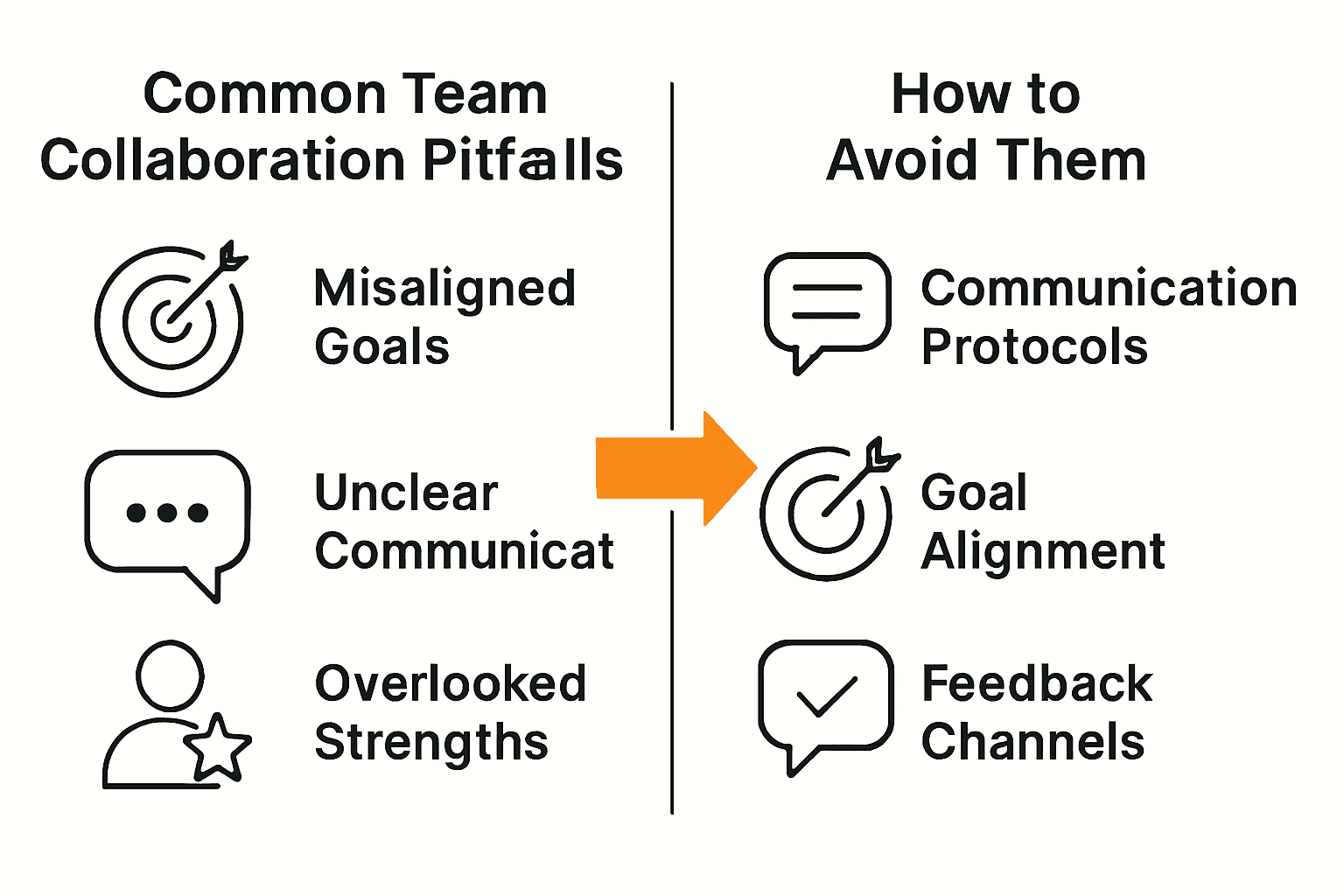 Visual comparing team collaboration pitfalls versus prevention strategies.