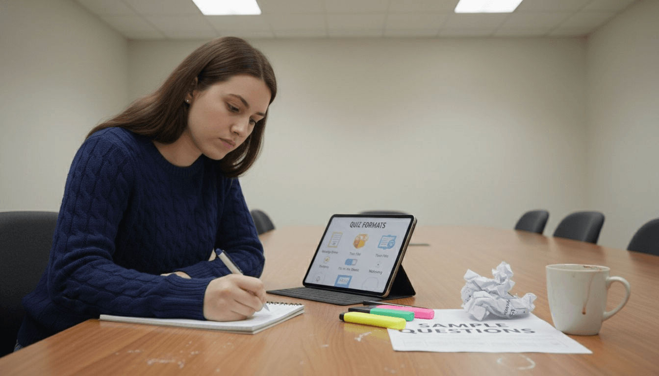 Person reviewing quiz format options