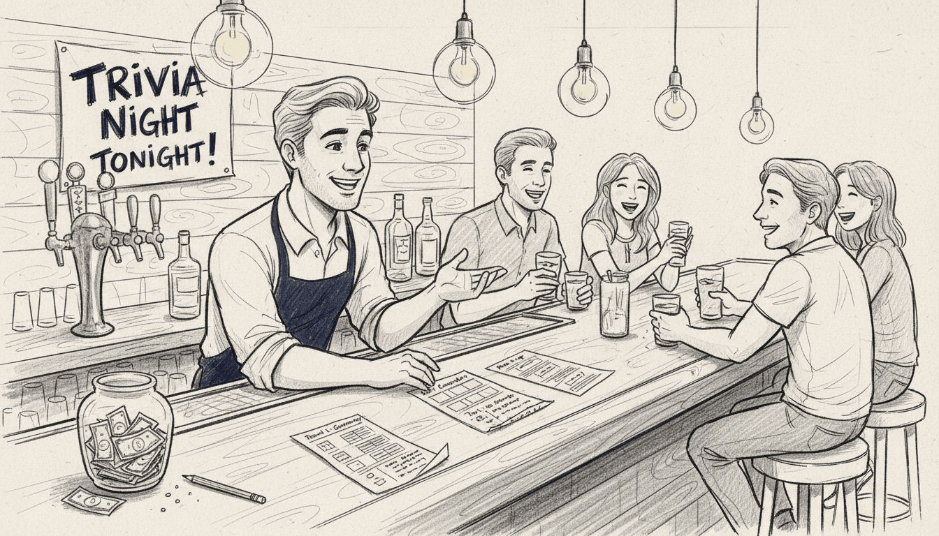 Bartender chatting during trivia community night