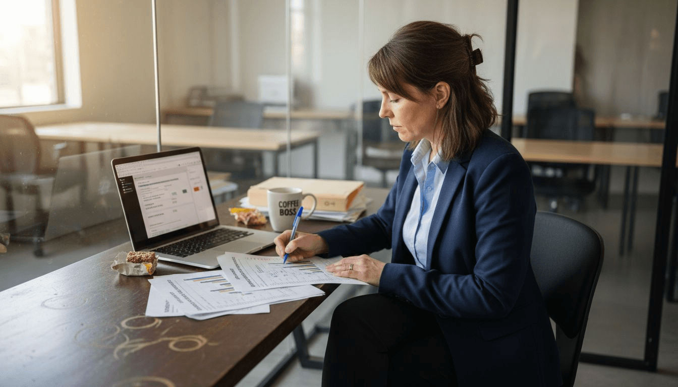 HR manager reviewing team engagement surveys