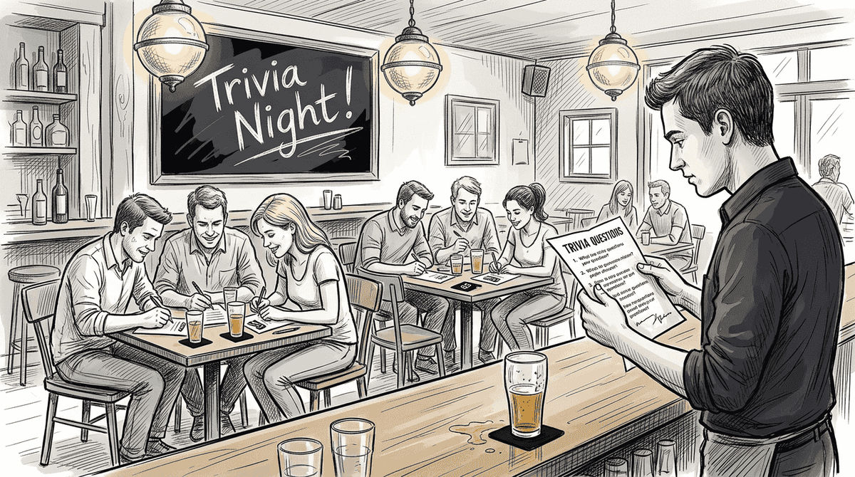 Guests participating in restaurant trivia night