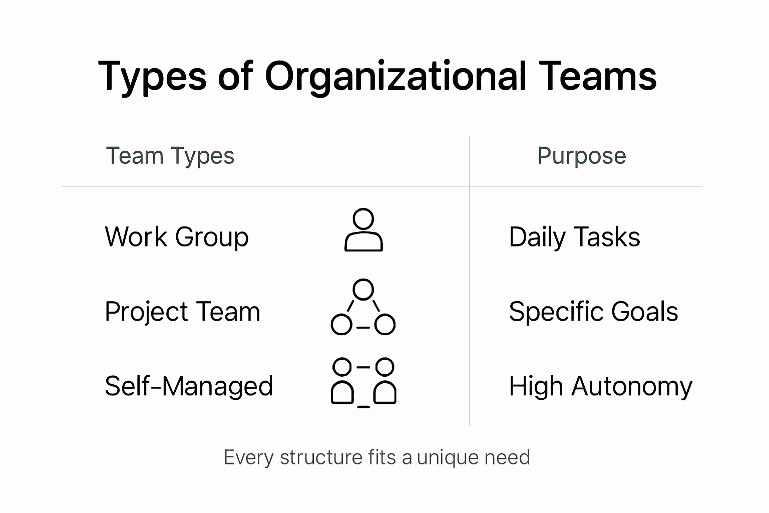 Infographic with types and purposes of teams