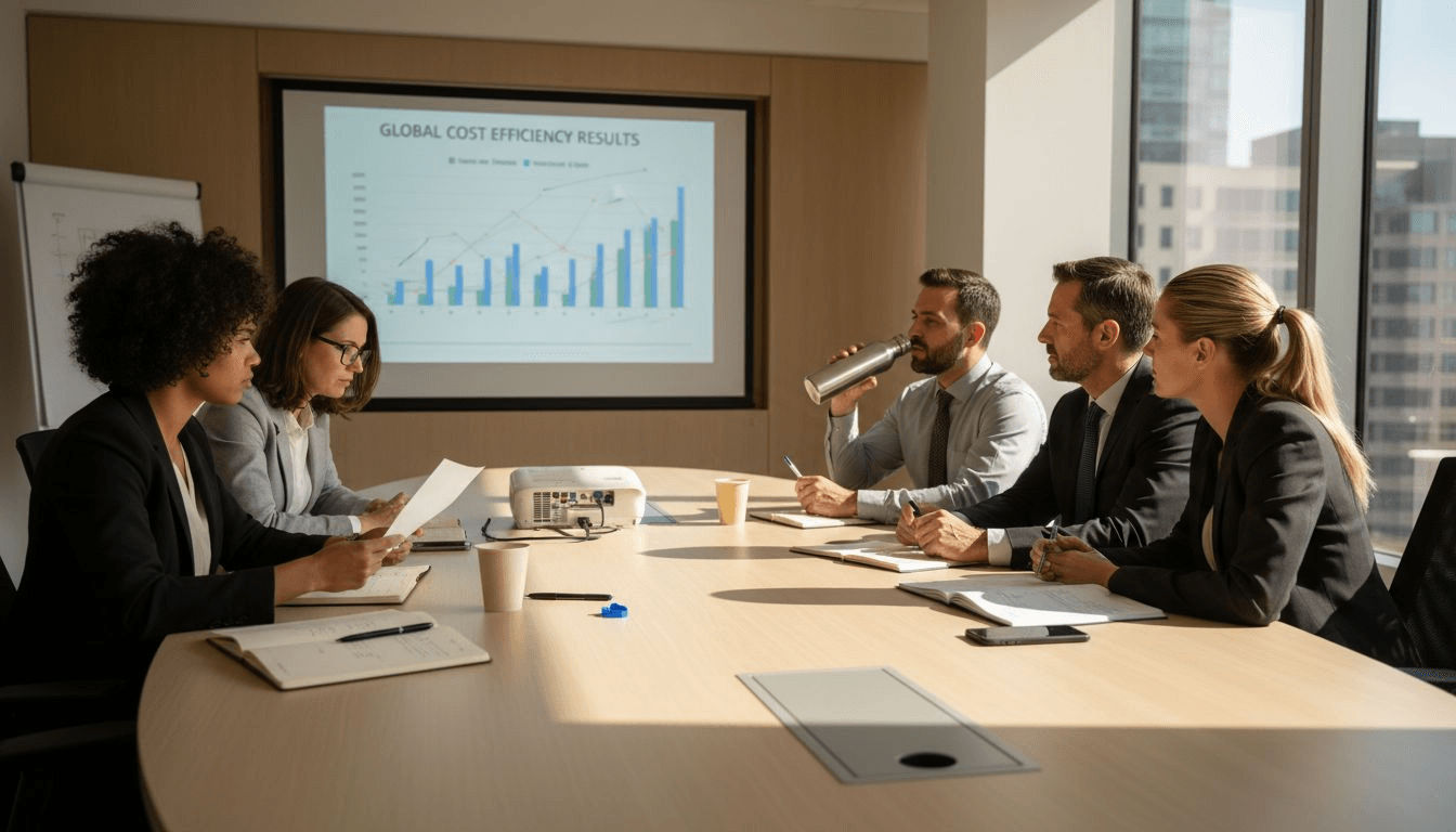 Team reviewing cost efficiency results