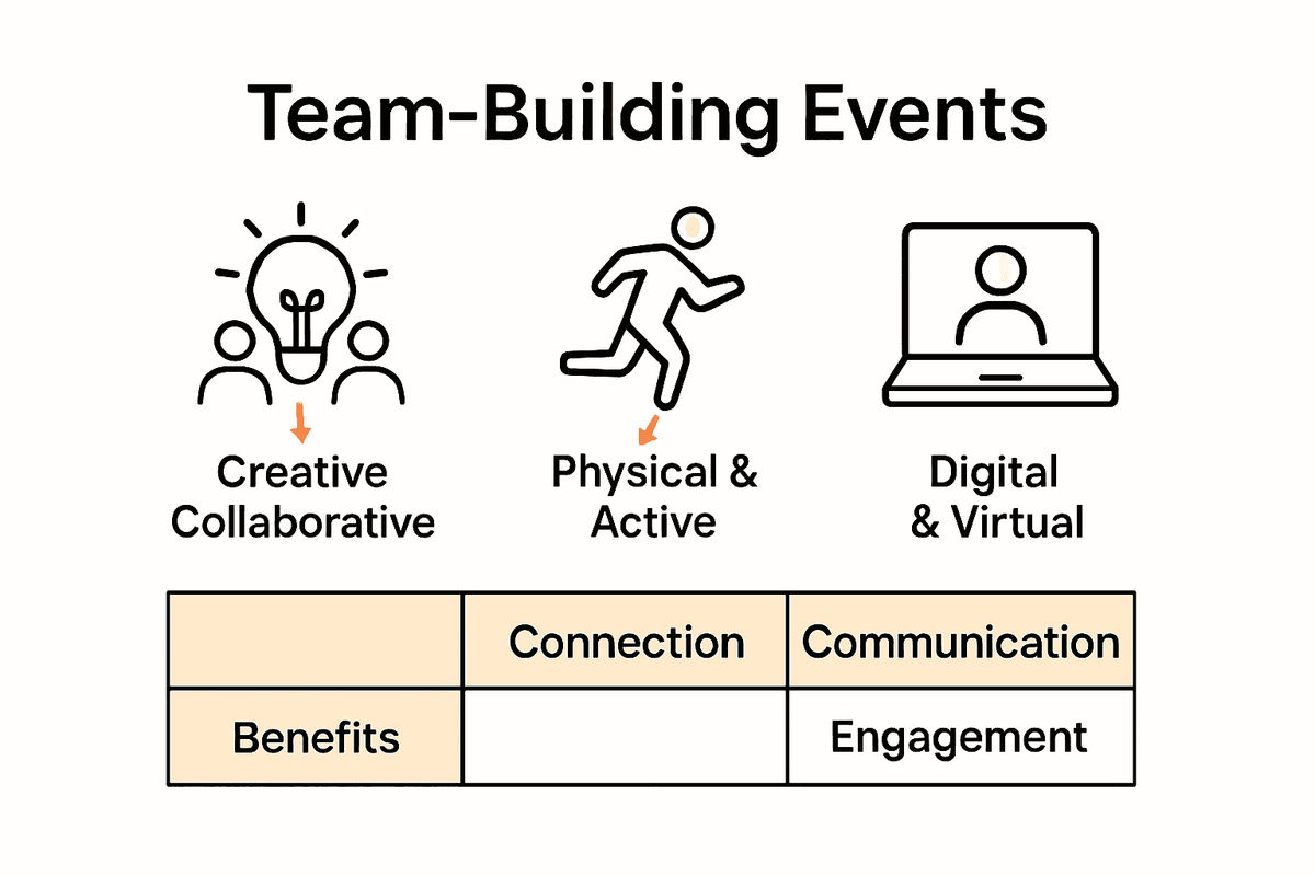 Infographic comparing creative, physical, and digital team events