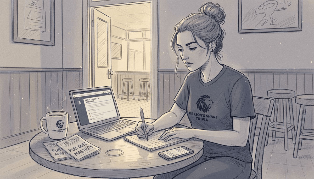 Woman preparing quiz questions in pub