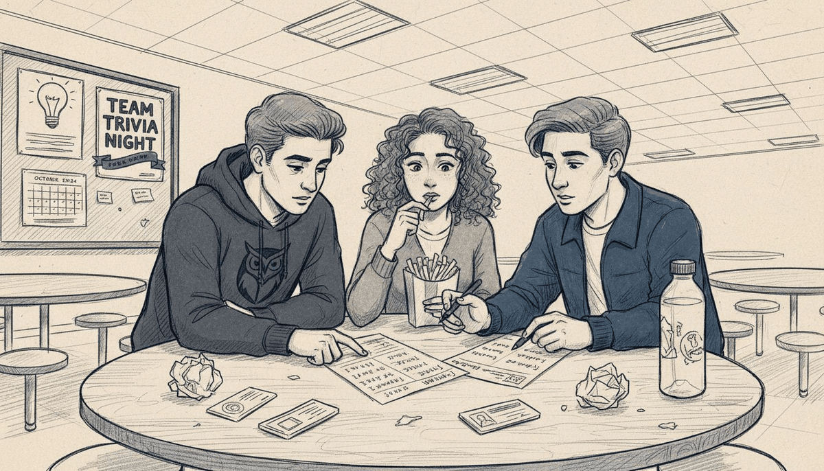 Students playing team trivia in cafeteria