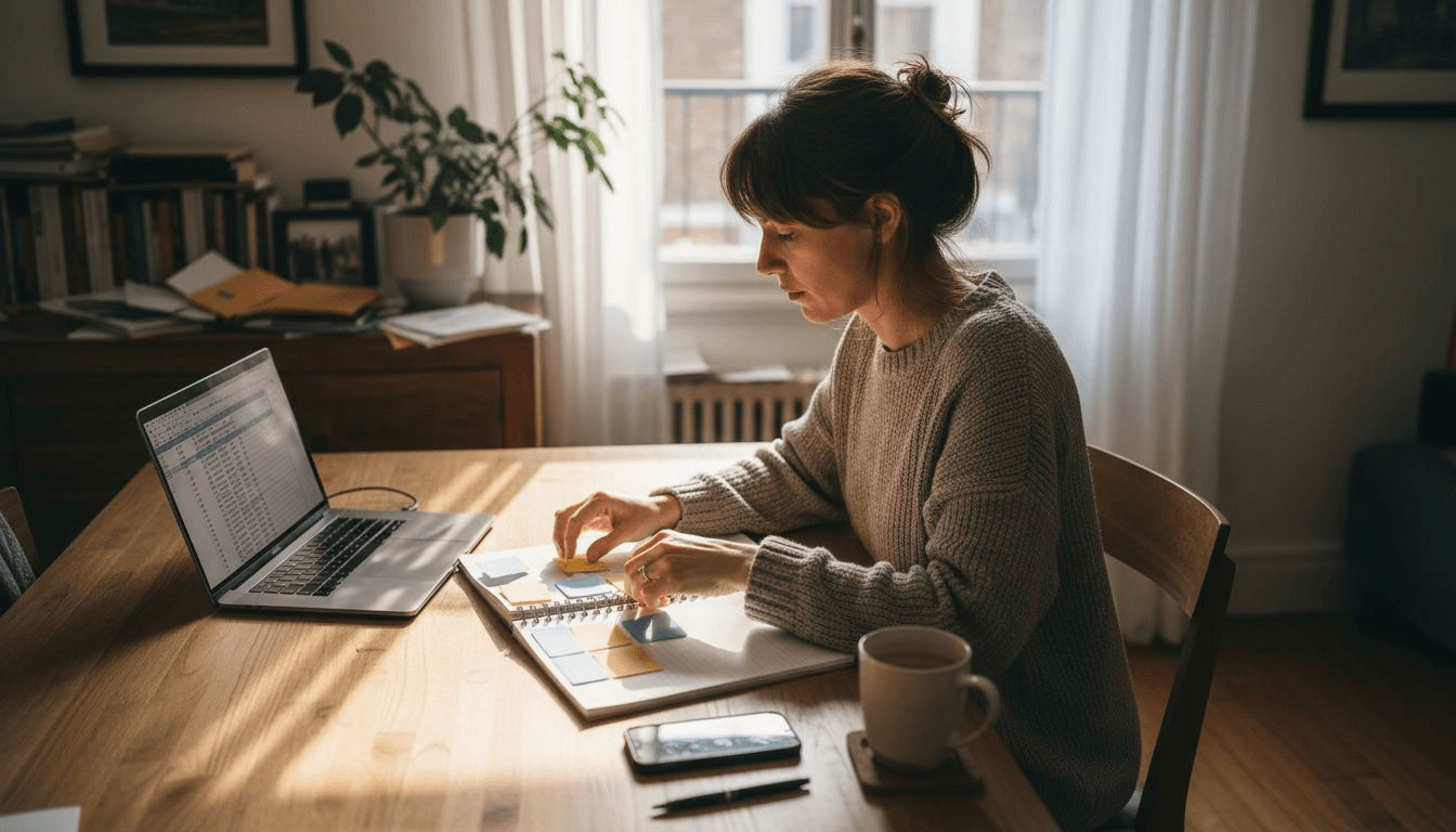 Planning remote team quiz at kitchen table