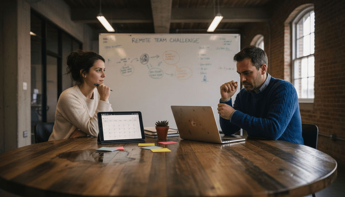 Colleagues planning remote team challenge