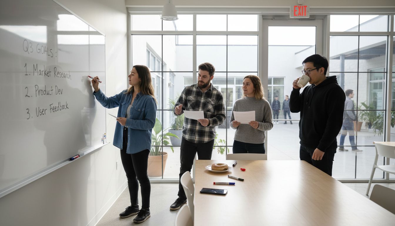 Team planning engagement at whiteboard