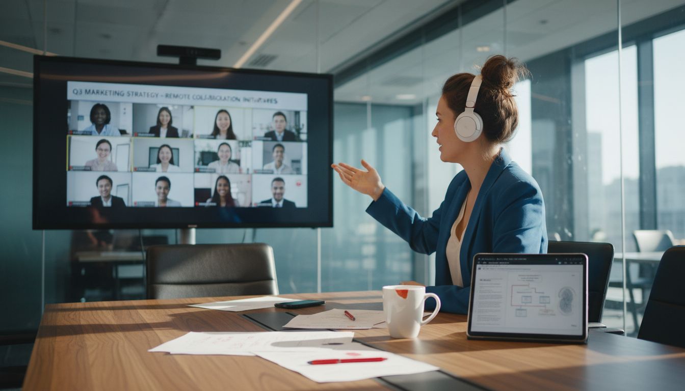 Hybrid team meeting with in-person and remote members