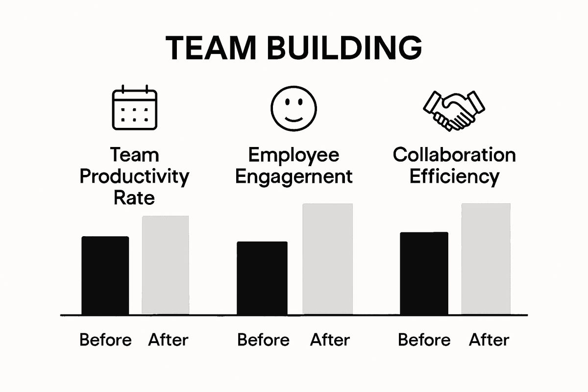 Side-by-side bars show team metrics before and after team building