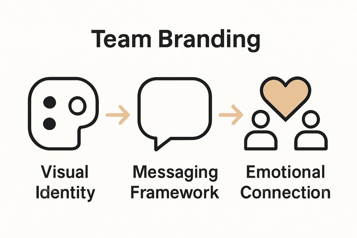 Infographic showing three core branding elements: Visual Identity, Messaging, Emotional Connection